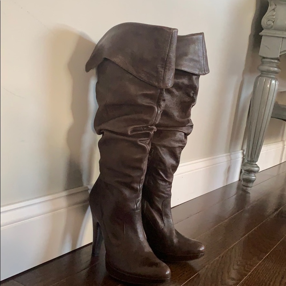 Brown tall leather boots